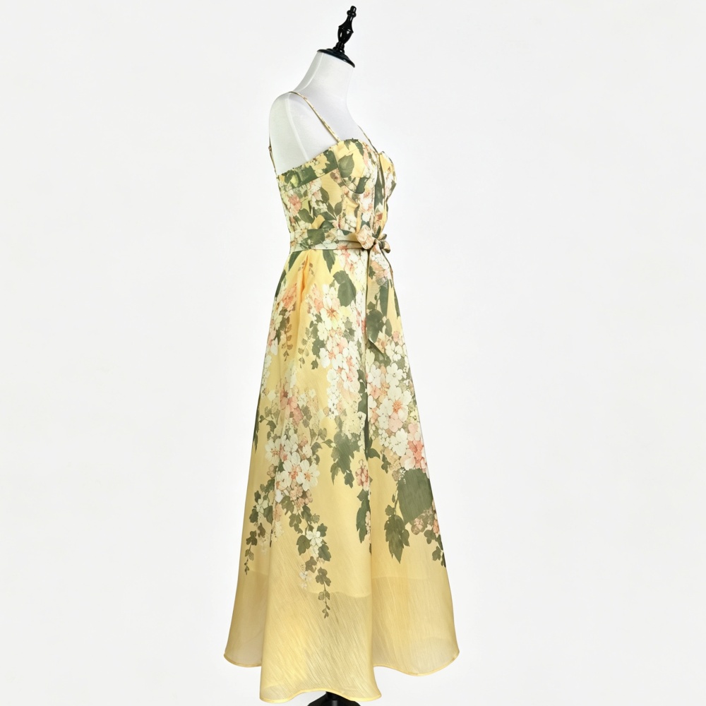 Wrapped chest sling printing light luxury dress