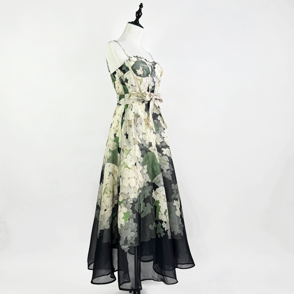 Wrapped chest sling printing light luxury dress