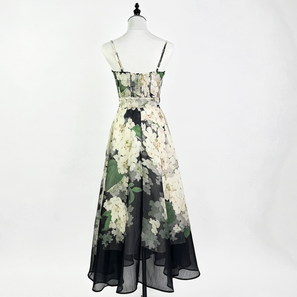 Wrapped chest sling printing light luxury dress