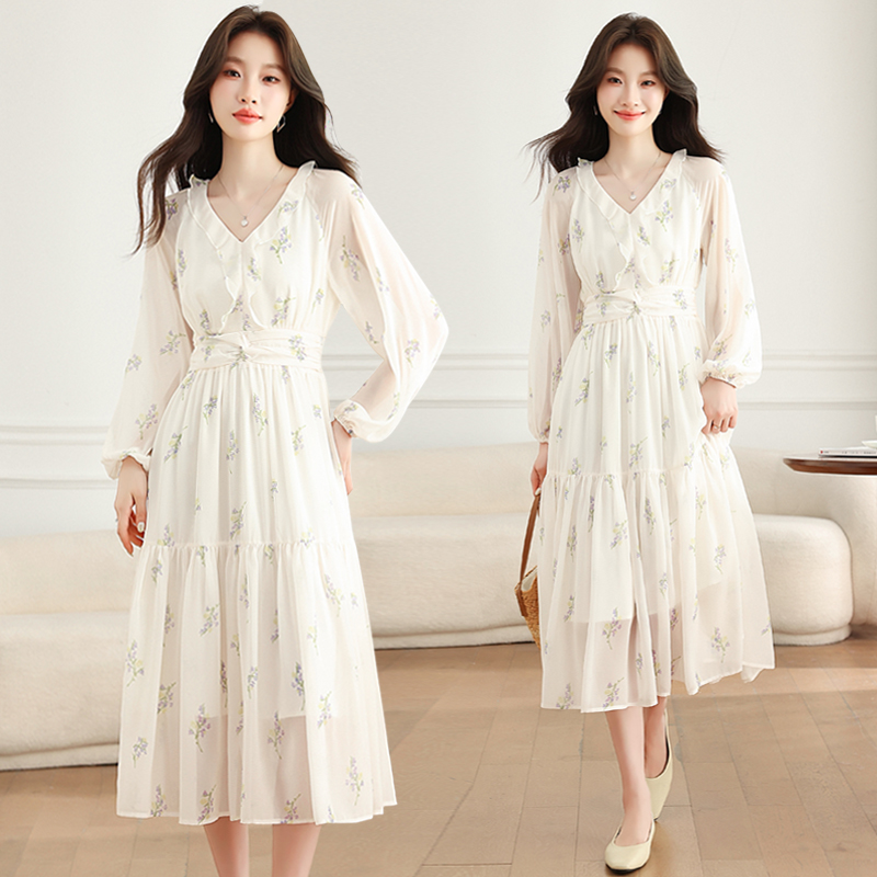 France style long dress floral dress for women