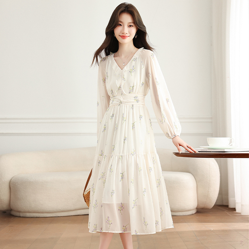 France style long dress floral dress for women