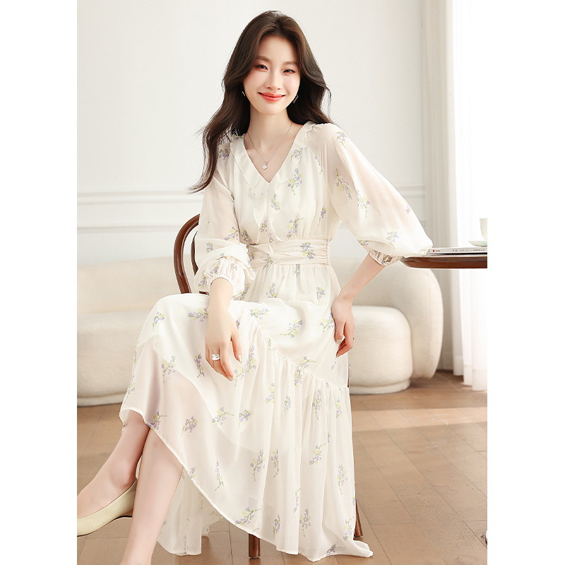 France style long dress floral dress for women