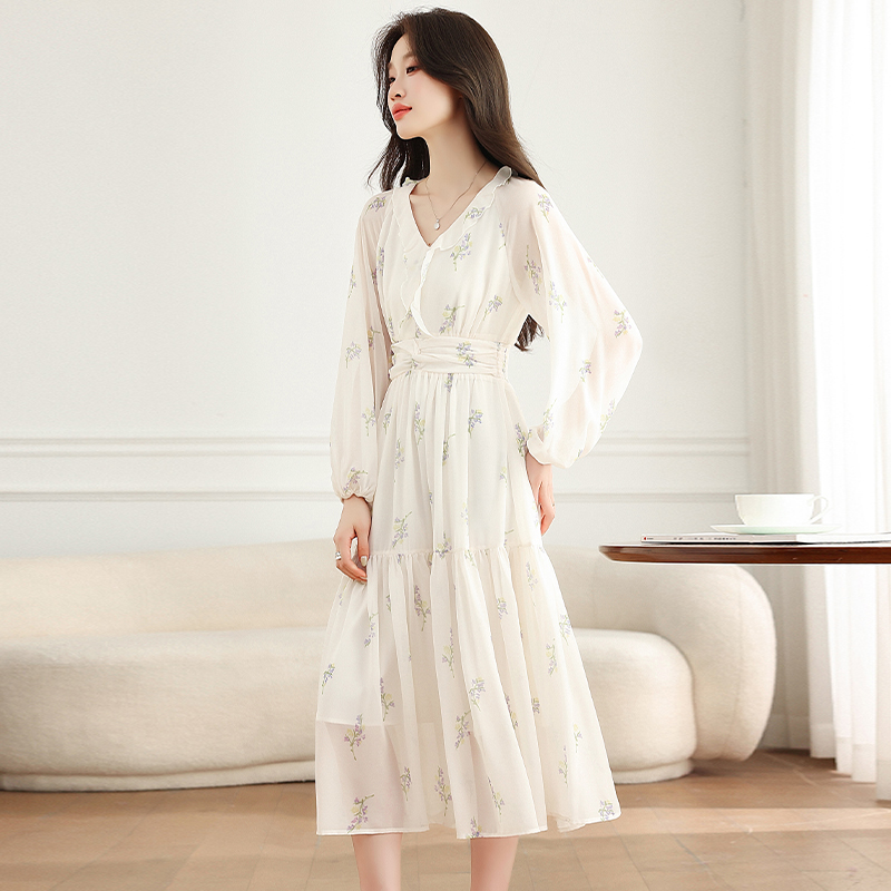 France style long dress floral dress for women