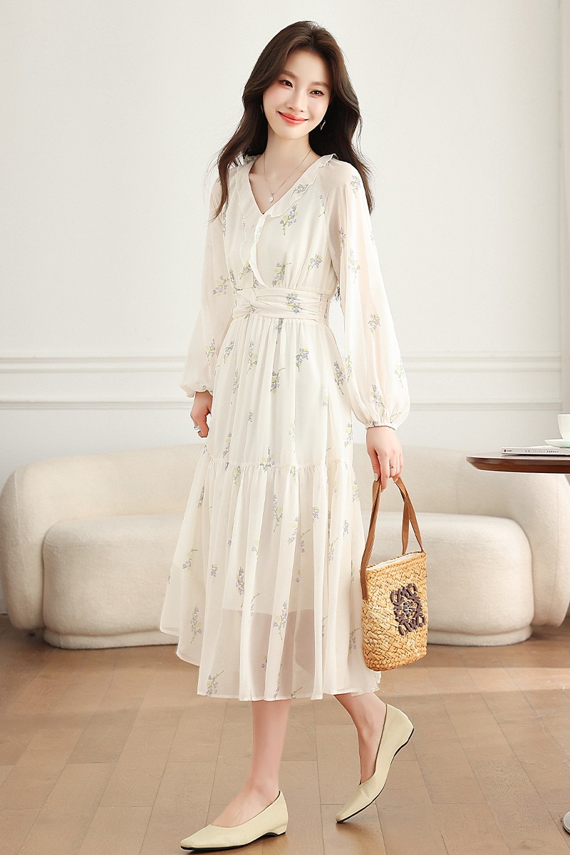 France style long dress floral dress for women