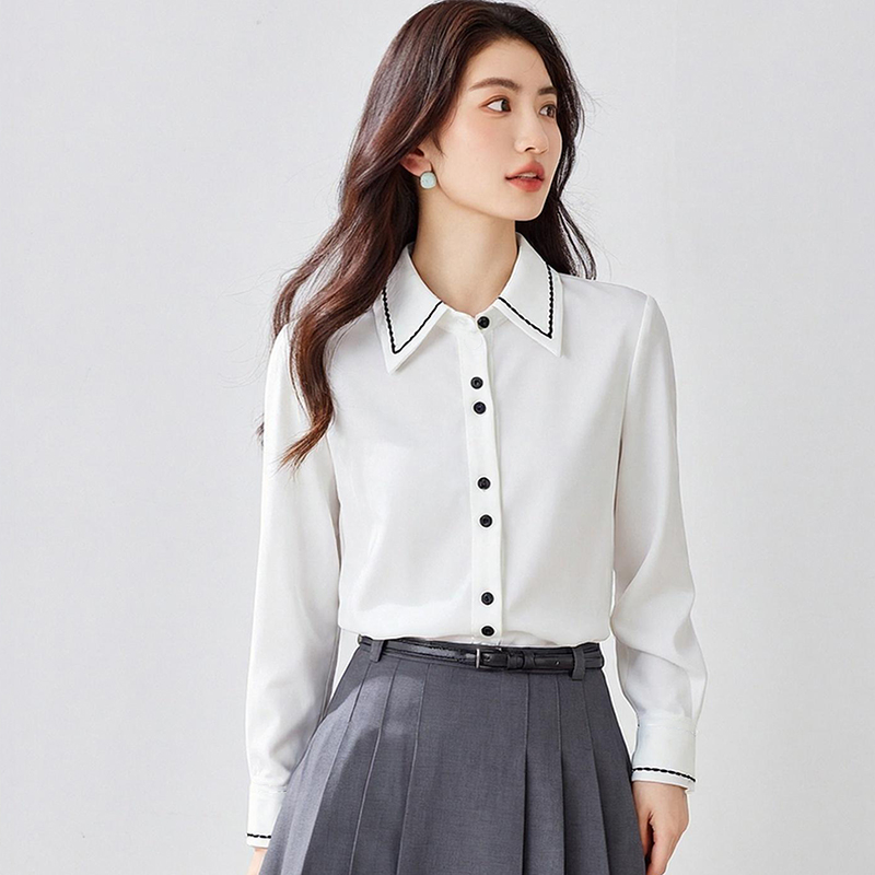 Satin France style inside the ride shirt for women