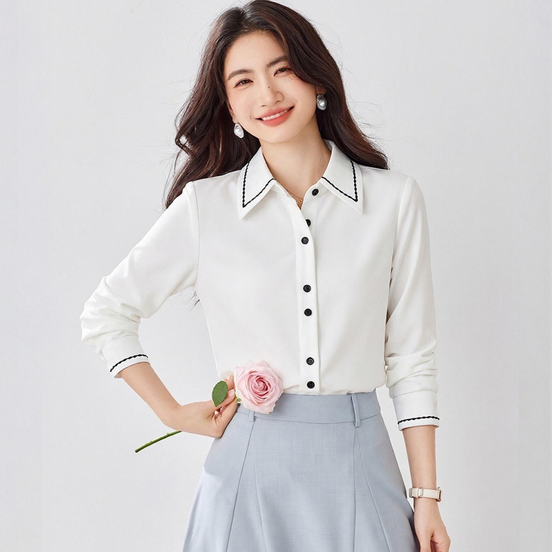 Satin France style inside the ride shirt for women