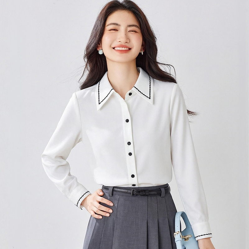 Satin France style inside the ride shirt for women