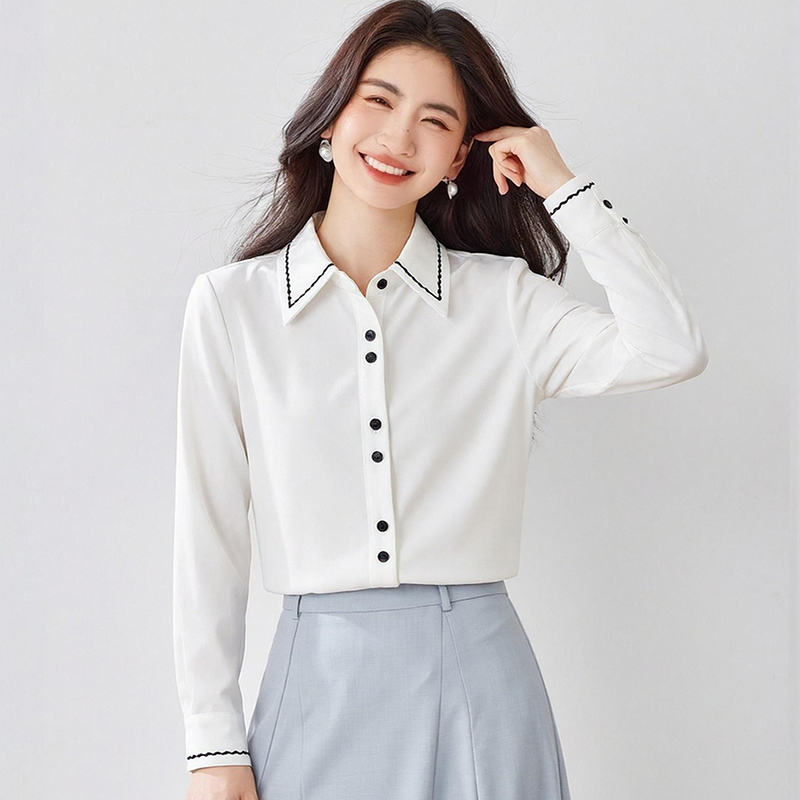 Satin France style inside the ride shirt for women