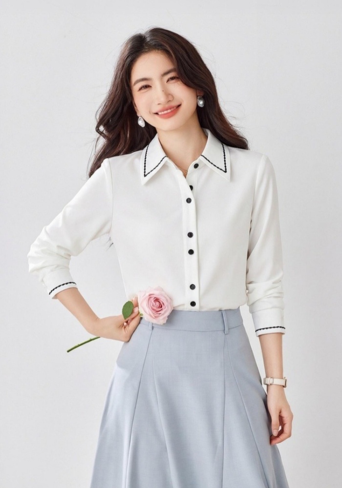 Satin France style inside the ride shirt for women