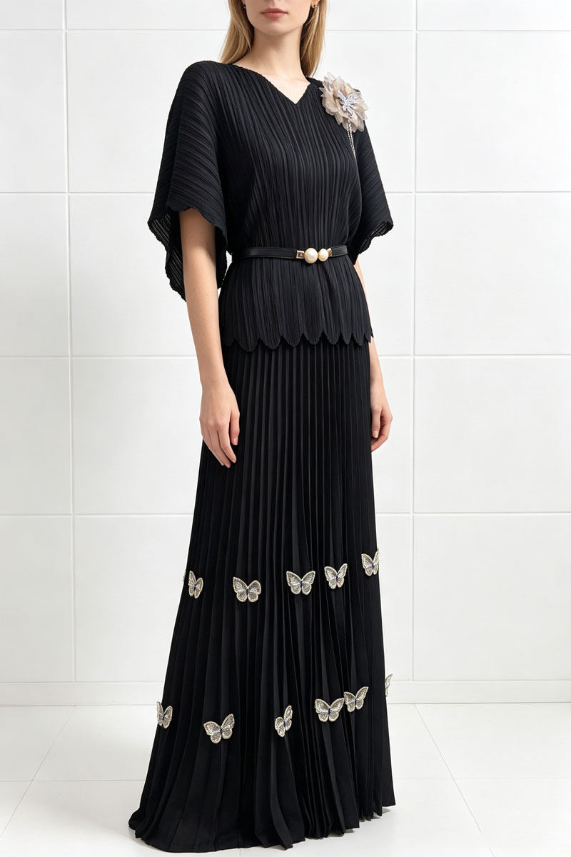 Loose V-neck evening dress slim colors skirt 2pcs set