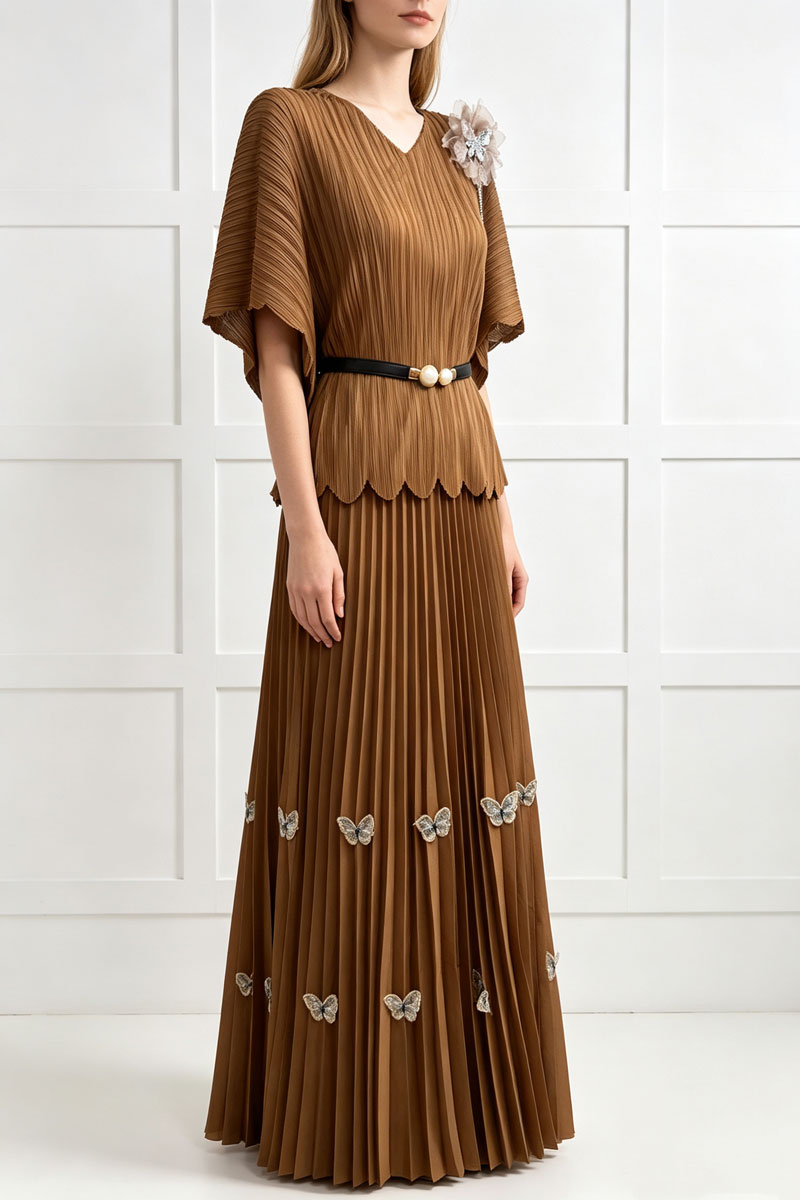 Loose V-neck evening dress slim colors skirt 2pcs set