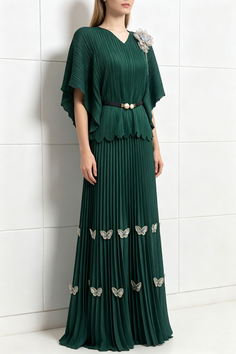 Loose V-neck evening dress slim colors skirt 2pcs set