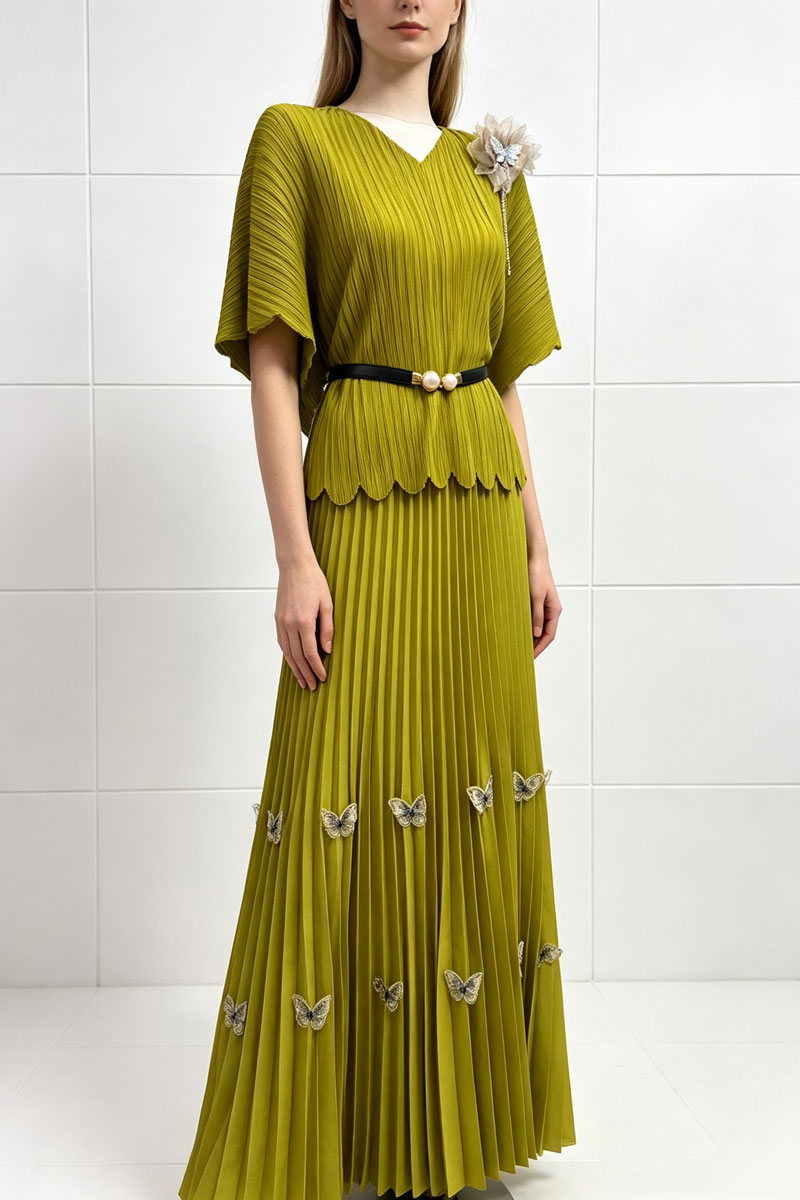 Loose V-neck evening dress slim colors skirt 2pcs set