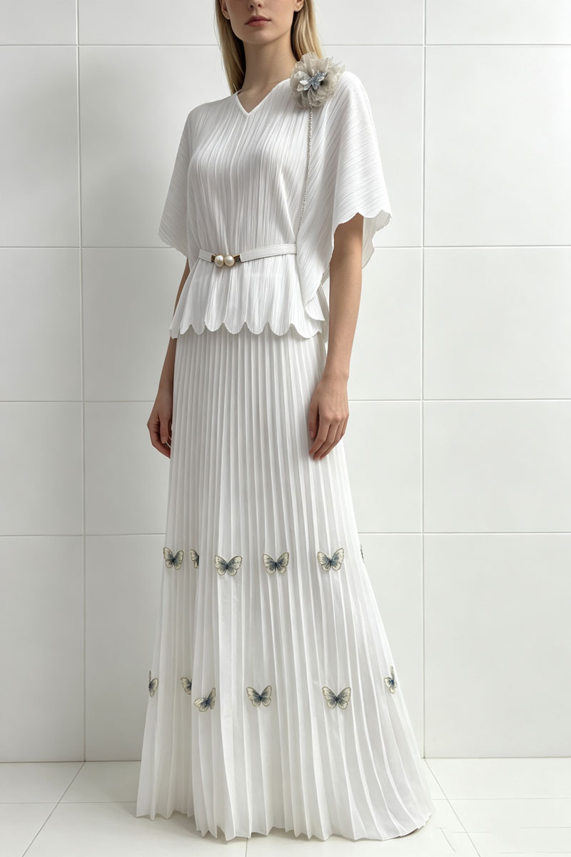 Loose V-neck evening dress slim colors skirt 2pcs set