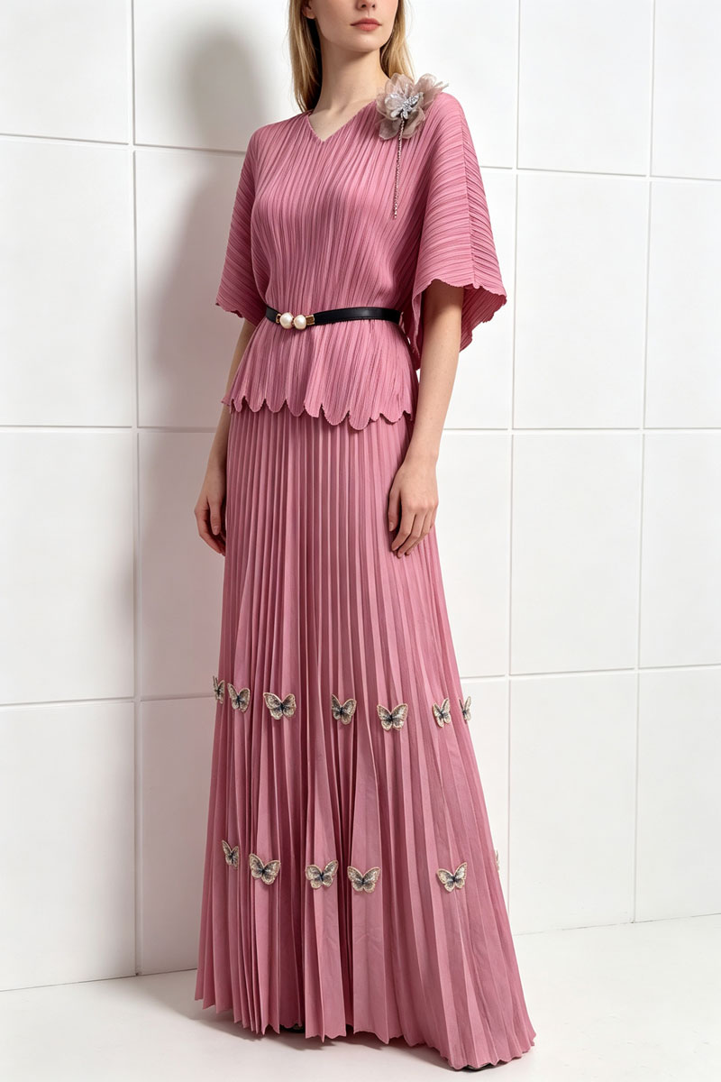 Loose V-neck evening dress slim colors skirt 2pcs set