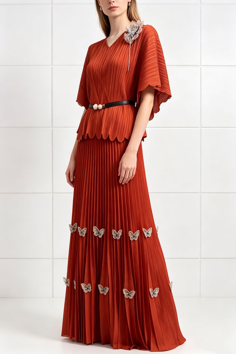 Loose V-neck evening dress slim colors skirt 2pcs set