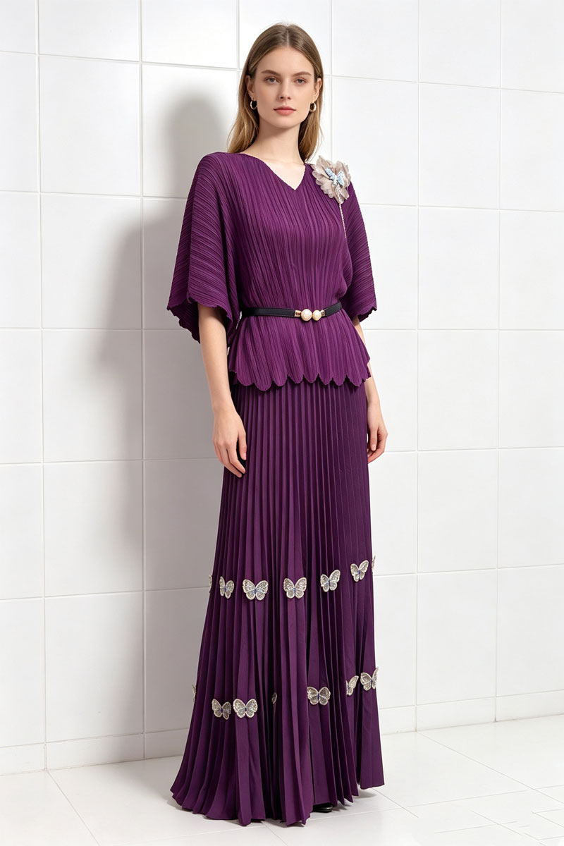 Loose V-neck evening dress slim colors skirt 2pcs set