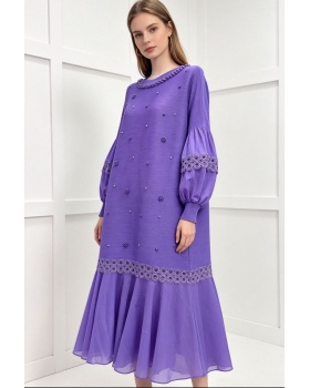 Loose elegant lace spring rhinestone fold dress