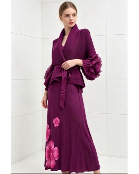 Disk flowers frenum jacket trumpet sleeves dress 2pcs set