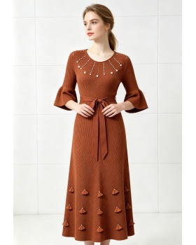 Loose beading elegant pinched waist dress for women