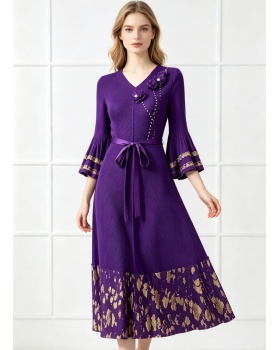 Pinched waist colors long dress loose fold dress