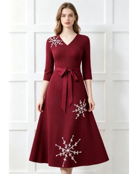 Beading snowflake short sleeve dress for women
