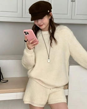 Korean style mohair shorts lazy sweater 2pcs set for women