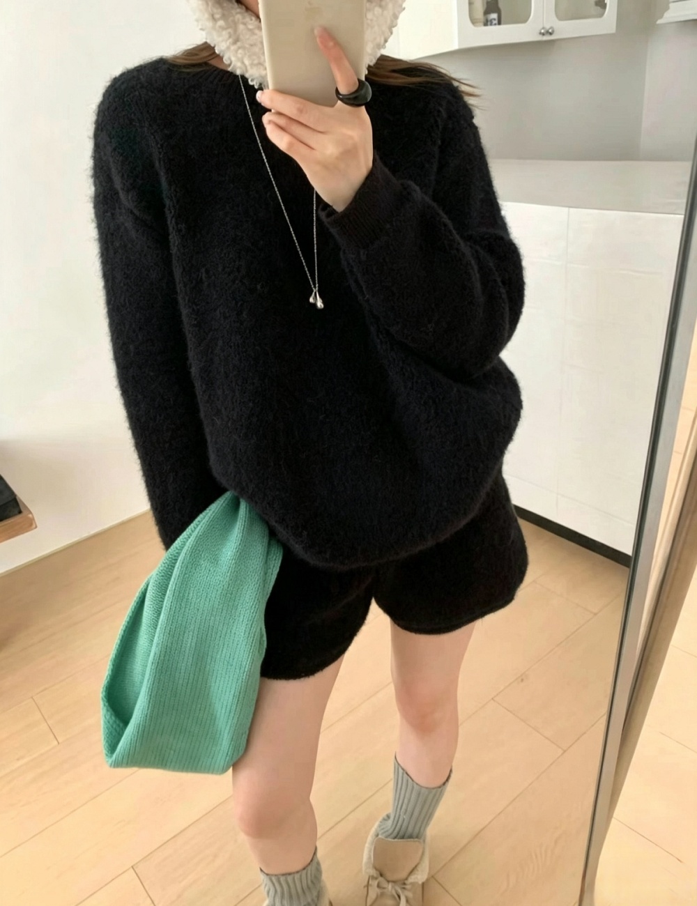 Korean style mohair shorts lazy sweater 2pcs set for women