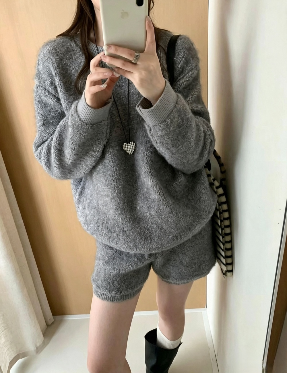 Korean style mohair shorts lazy sweater 2pcs set for women