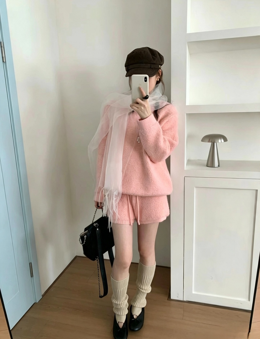 Korean style mohair shorts lazy sweater 2pcs set for women