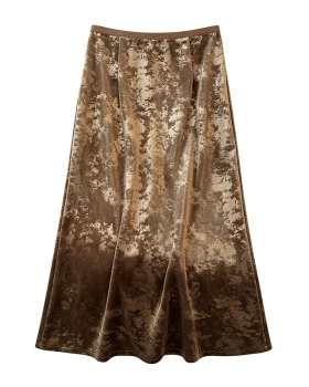 Split A-line skirt jacquard drape long skirt for women