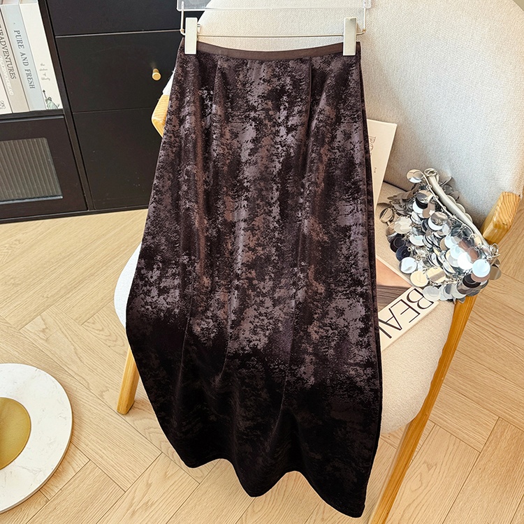 Split A-line skirt jacquard drape long skirt for women