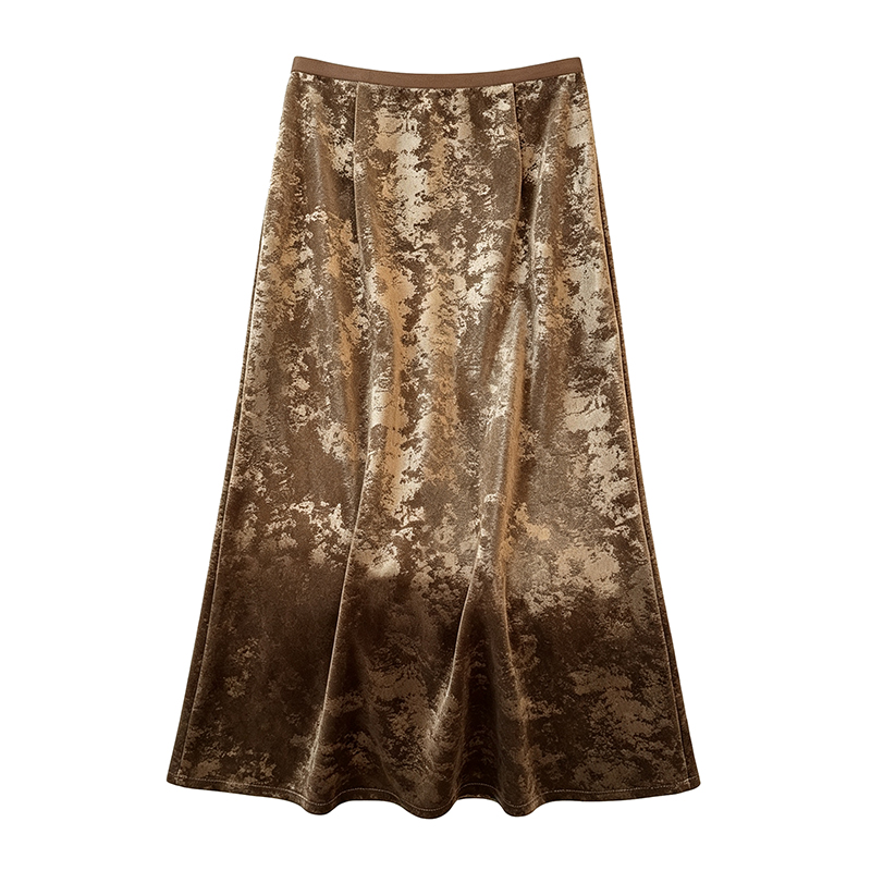Split A-line skirt jacquard drape long skirt for women