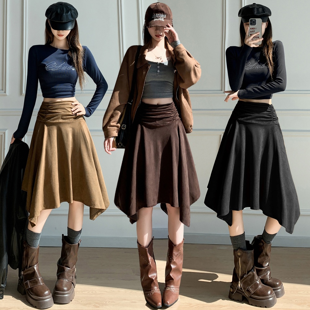 A-line temperament skirt fold autumn long dress