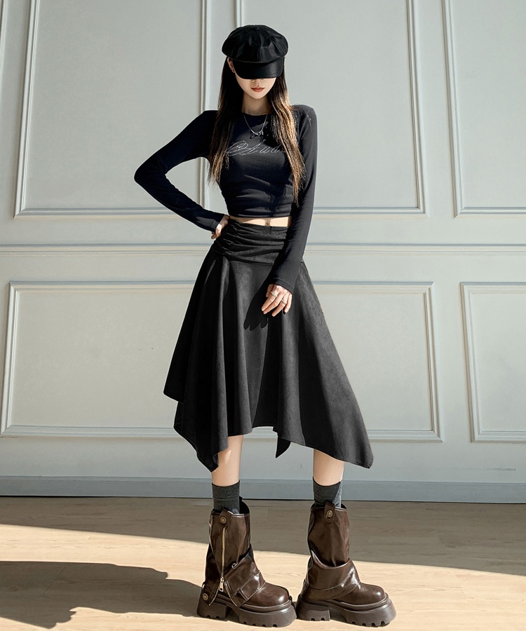 A-line temperament skirt fold autumn long dress