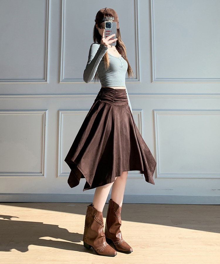 A-line temperament skirt fold autumn long dress