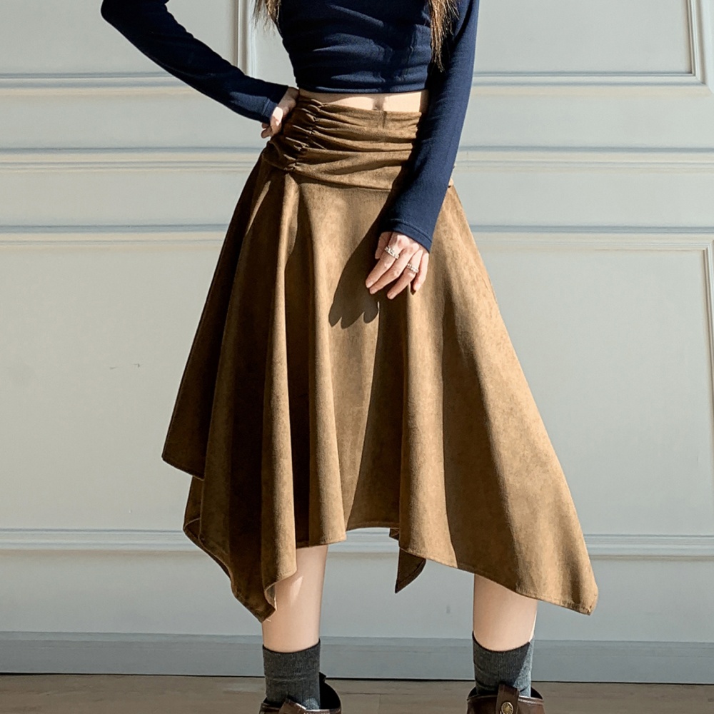 A-line temperament skirt fold autumn long dress