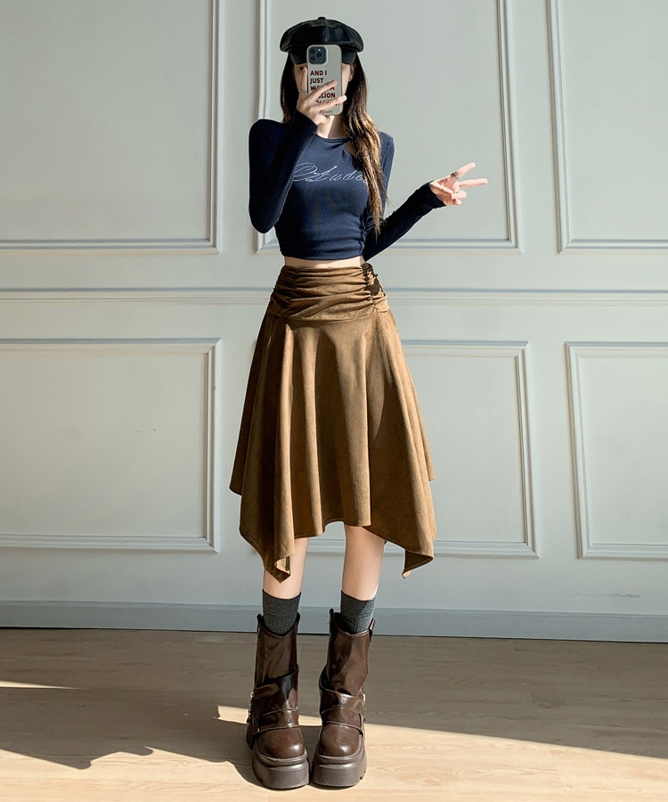 A-line temperament skirt fold autumn long dress