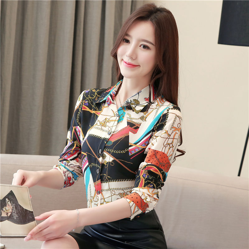 Long sleeve autumn lapel shirt slim printing tops