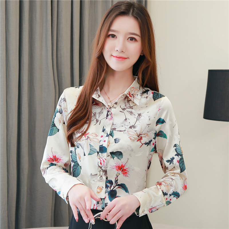 Slim silk tops real silk long sleeve shirt for women