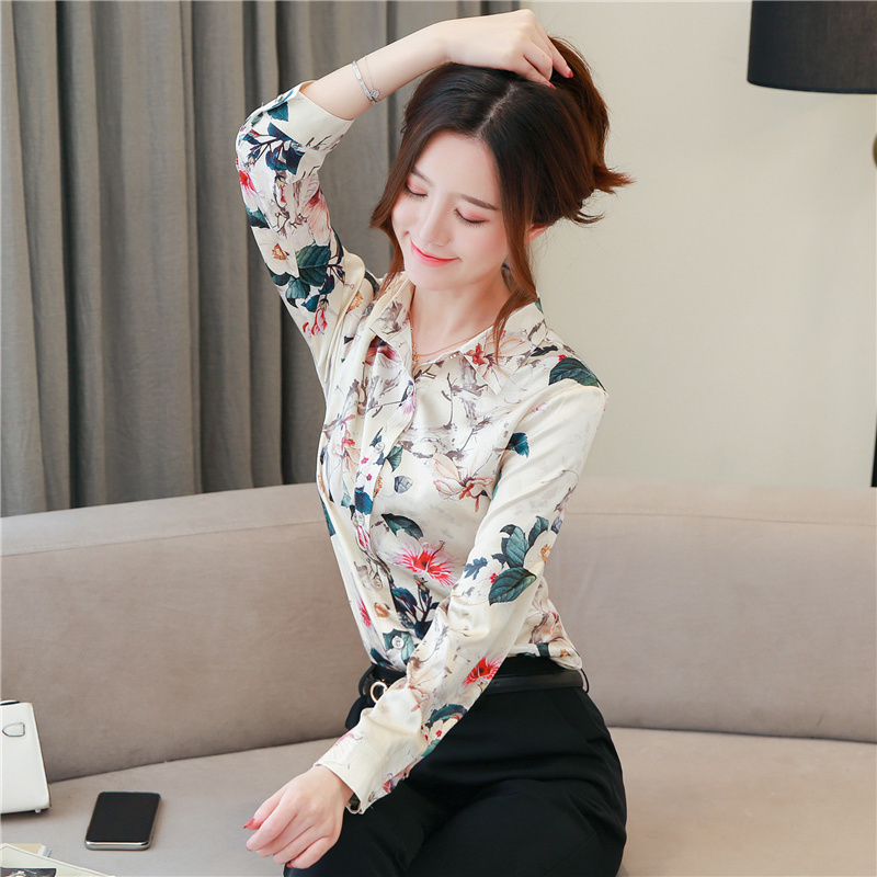 Slim silk tops real silk long sleeve shirt for women