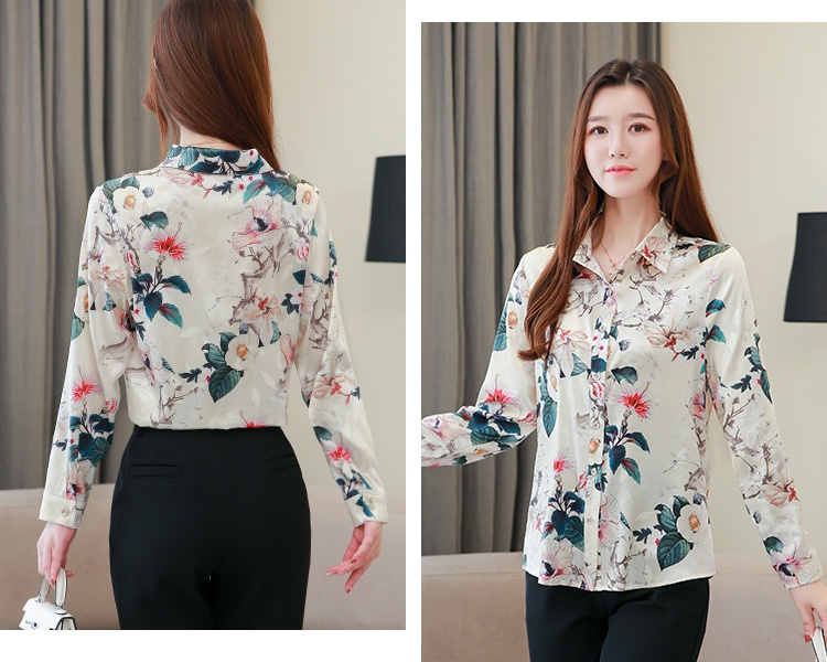 Slim silk tops real silk long sleeve shirt for women