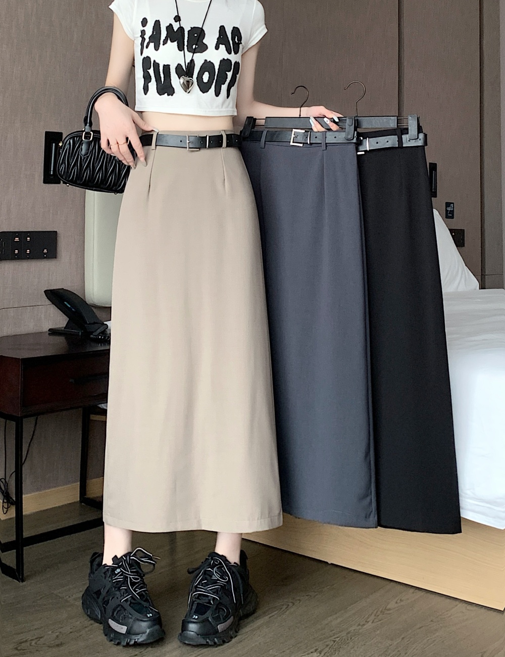 Elastic waist business suit long skirt for women