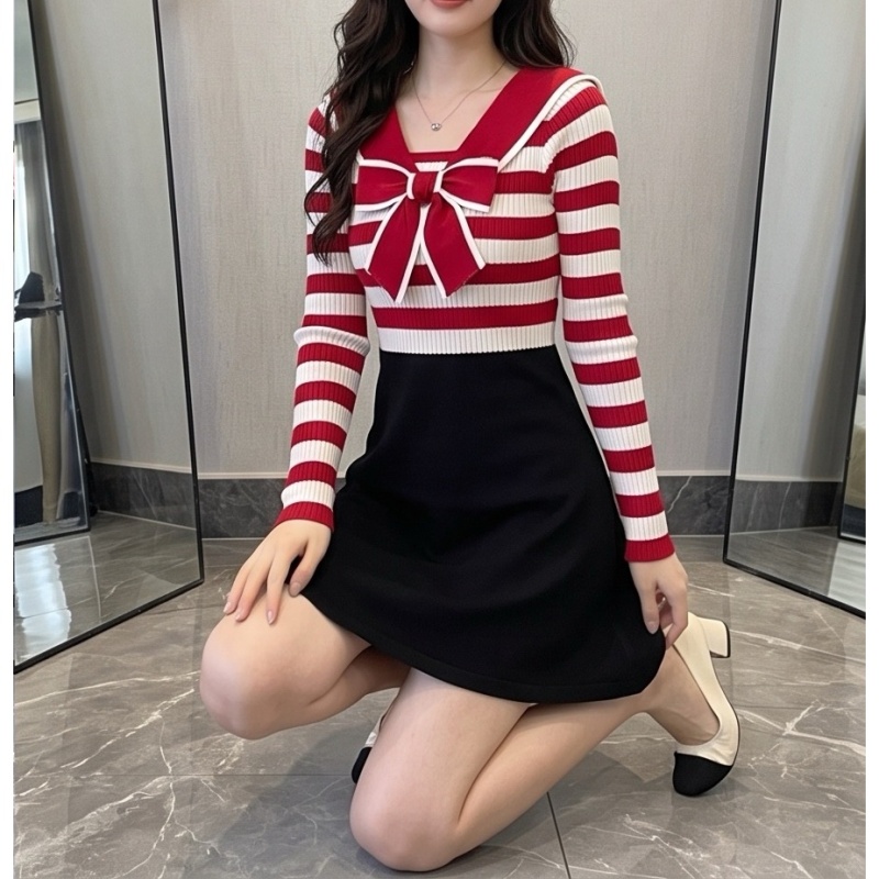 Knitted show young autumn temperament dress for women