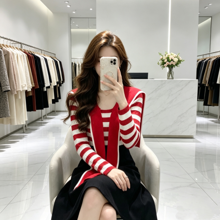 Knitted show young autumn temperament dress for women