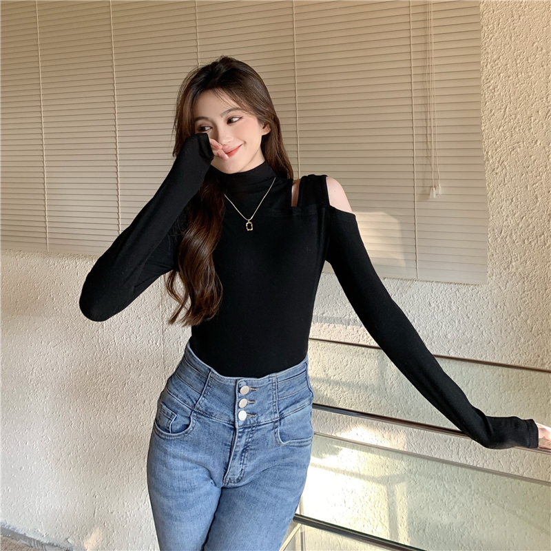 Pure long sleeve T-shirt strapless niche tops for women