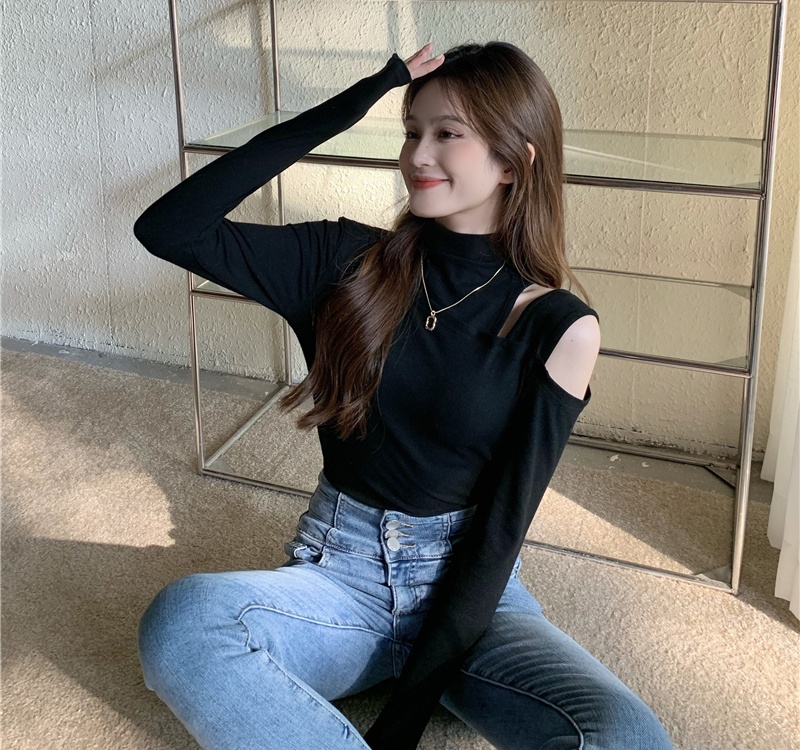 Pure long sleeve T-shirt strapless niche tops for women