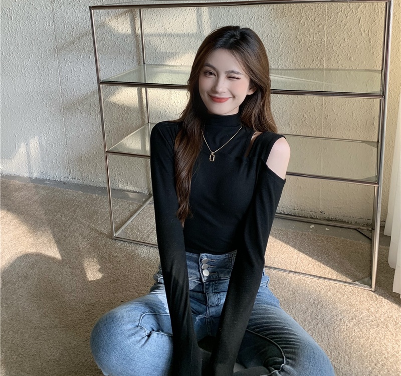 Pure long sleeve T-shirt strapless niche tops for women
