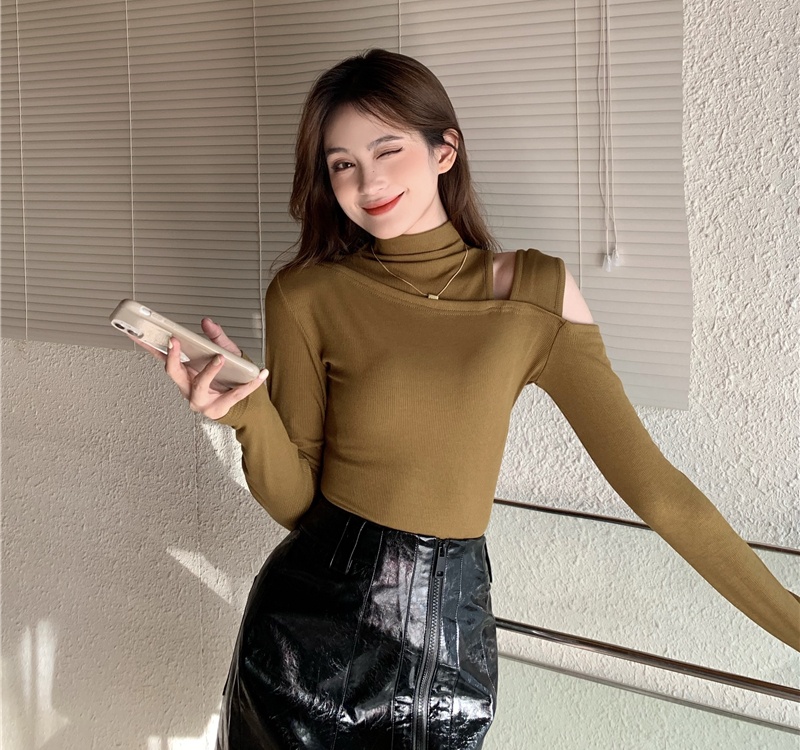 Pure long sleeve T-shirt strapless niche tops for women