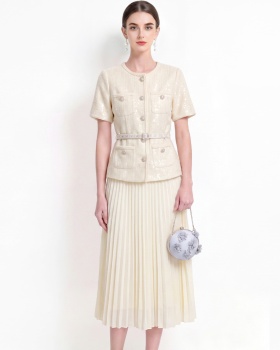 Pleated splice dress France style long dress for women